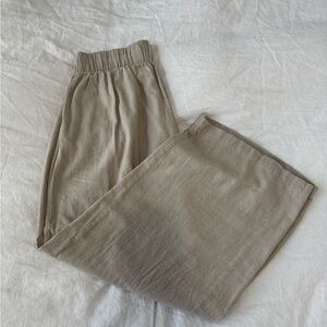 Abercrombie & Fitch Tan Ultra Wide Leg Linen-Blend Trousers
